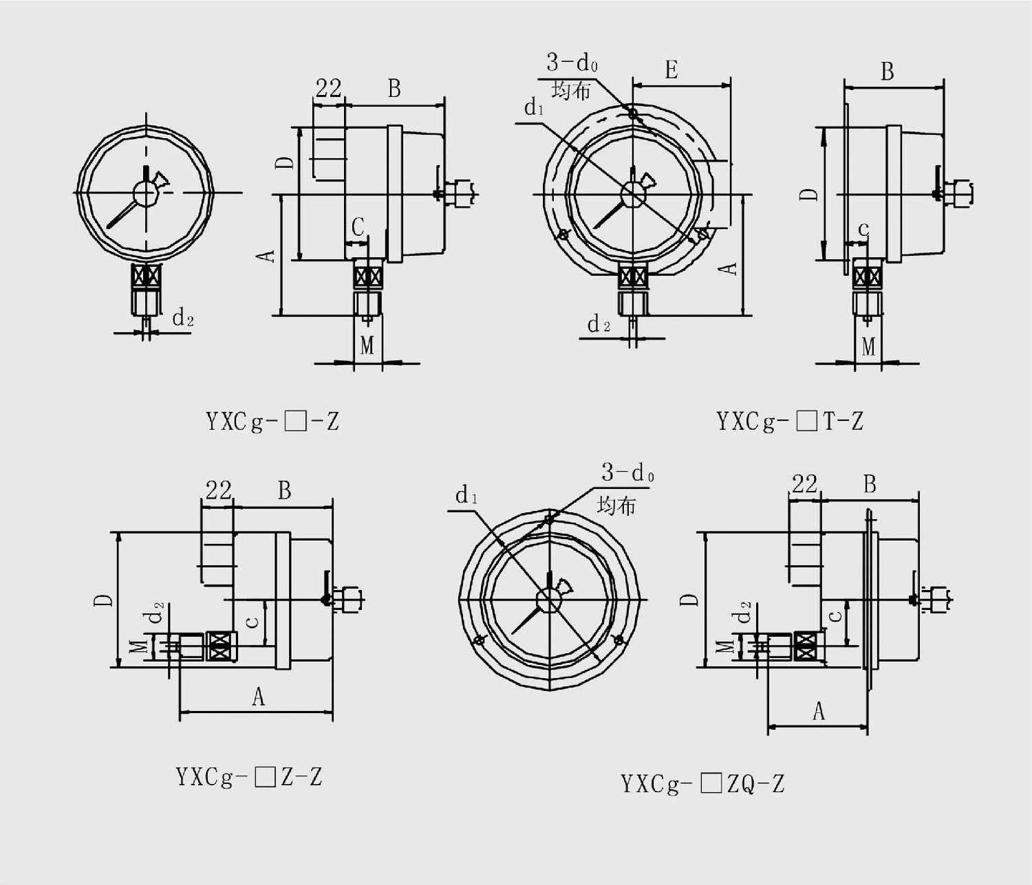 YXCg-150-Z径向耐震磁感电接点压力表外形尺寸